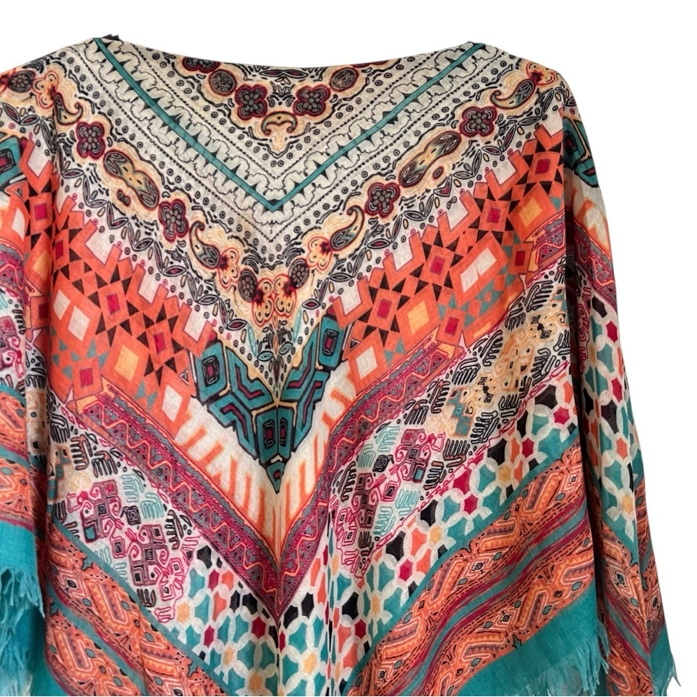 Nurture Womens Southwestern Print Fringe Shawl Sz L/XL Multicolor Lightweight - Picture 3 of 6